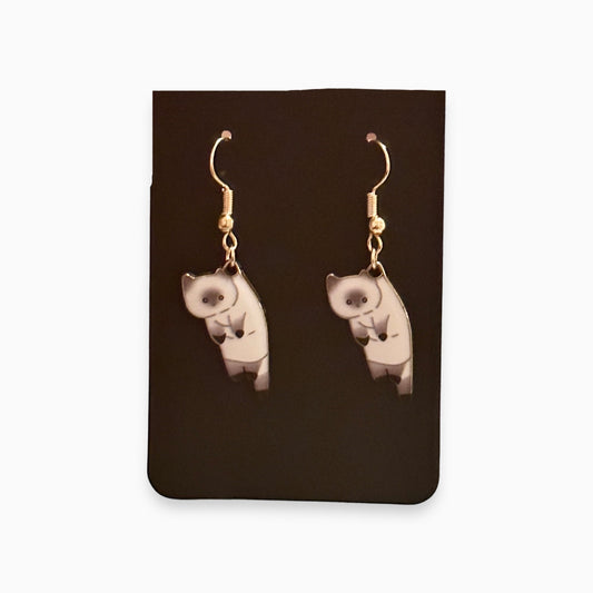 Handmade Pointed Hanging Ragdoll Cat Earrings